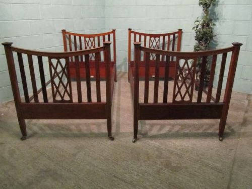 Antique Pair Edwardian Heal & Son Mahogany Single Beds C1900 W6295/14.3