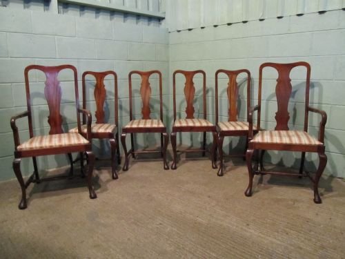 Antique Set Six Edwardian Mahogany Queen Anne Dining Chairs C1900 W6308/21.3