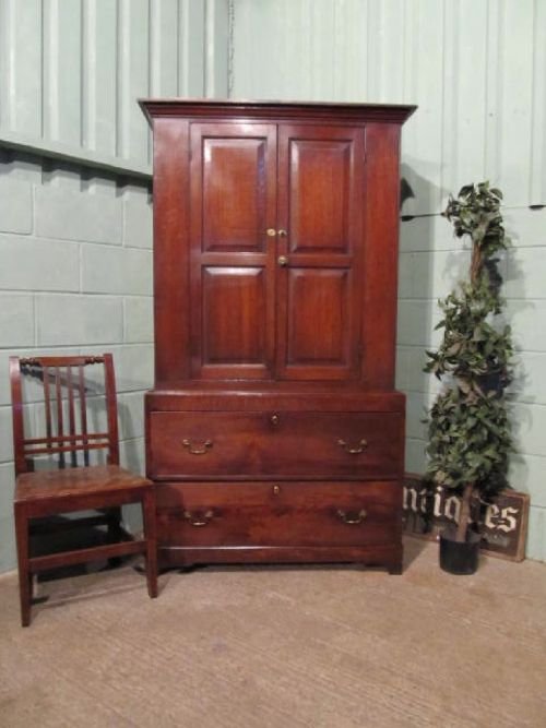 Antique Georgian Oaki Linen Press Cupboard on Chest of Drawers C1780 W6312/21.3