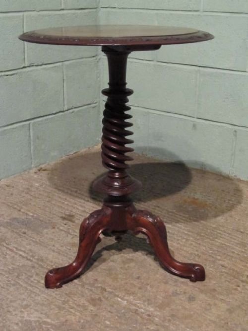 fig 1. ANTIQUE VICTORIAN WALNUT & MAHOGANY TRIPOD TABLE WITH SUPERB SPIRAL PEDASTAL C1880 W6330/29.3