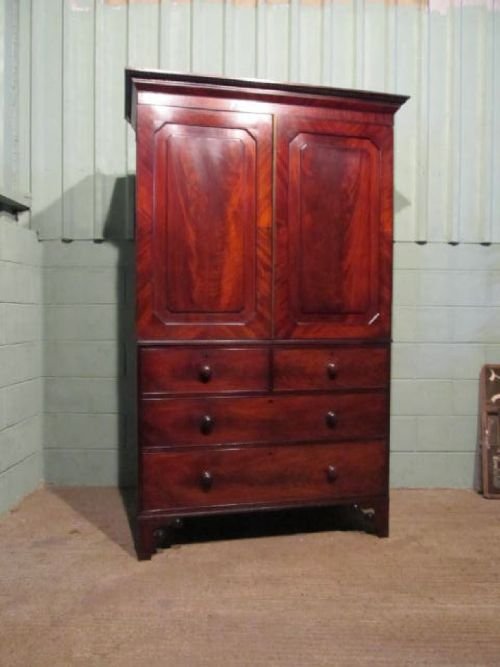 fig 1. ANTIQUE REGENCY MAHOGANY CLOTHES PRESS ON CHEST C1820 W6333/29.3
