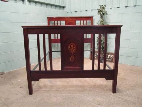 fig 1. ANTIQUE ART NOUVEAU INLAID MAHOGANY DOUBLE BED C1890 W6346/4.4