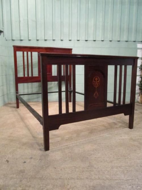 Antique Art Nouveau Inlaid Mahogany Double Bed C1890 W6346/4.4