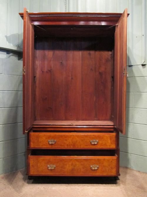 fig 2. ANTIQUE EDWARDIAN MAHOGANY & WALNUT BEDROOM SUITE DOUBLE WARDROBE DRESSING TABLE CHEST AND WASHSTAND CABINET C1900 W6380/21.4