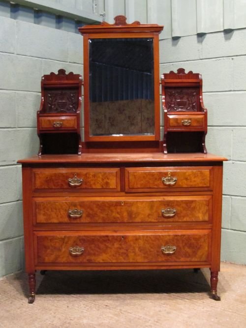 fig 3. ANTIQUE EDWARDIAN MAHOGANY & WALNUT BEDROOM SUITE DOUBLE WARDROBE DRESSING TABLE CHEST AND WASHSTAND CABINET C1900 W6380/21.4