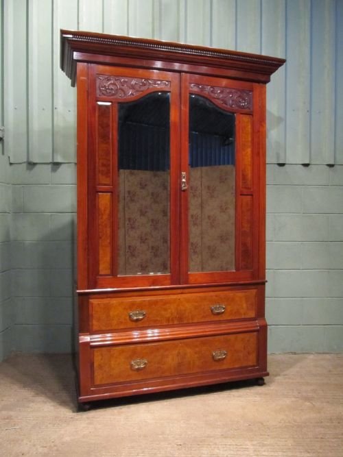 fig 1. ANTIQUE EDWARDIAN MAHOGANY & WALNUT BEDROOM SUITE DOUBLE WARDROBE DRESSING TABLE CHEST AND WASHSTAND CABINET C1900 W6380/21.4