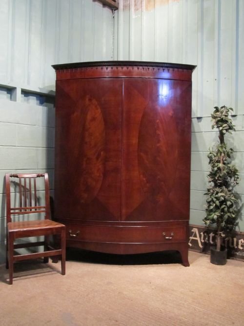 Antique Edwardian Mahogany Bow Front Double Wardrobe C1900 W6404/21.4