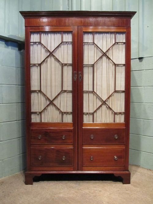 fig 1. ANTIQUE REGENCY MAHOGANY ASTRAGAL GLAZED DOUBLE WARDROBE C1800 W6401/21.4