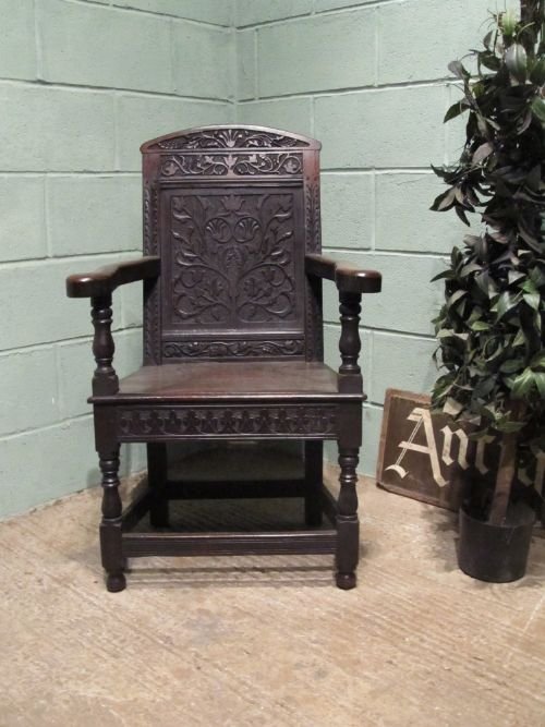 Antique Georgian Carved Joined Oak Armchair C1780 W6407/26.4