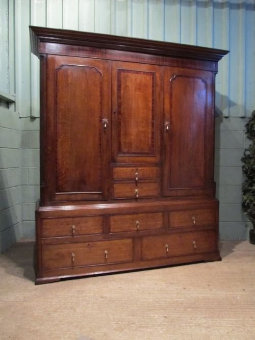Antique Georgian Oak and Mahogany Wardrobe Press C1780 W6400/26.4