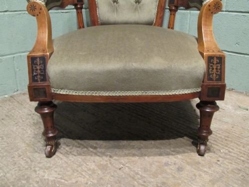 fig 2. ANTIQUE VICTORIAN WALNUT INLAID SALON LIBRARY ARMCHAIR W6385/26.4