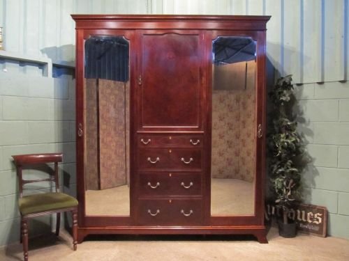 Antique Edwardian Mahogany Triple Wardrobe Compactum C1900 W6359/8.5