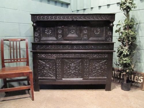 Antique 17th Century Small Carved Oak Sideboard C1640