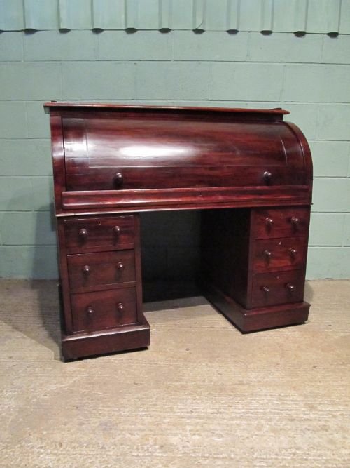Antique Victorian Mahogany Cylinder Top Twin Pedastal Desk C1880 W6414/8.5