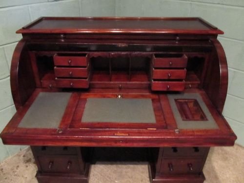 fig 1. ANTIQUE VICTORIAN MAHOGANY CYLINDER TOP TWIN PEDASTAL DESK C1880 W6414/8.5