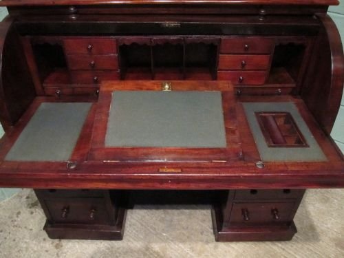 fig 2. ANTIQUE VICTORIAN MAHOGANY CYLINDER TOP TWIN PEDASTAL DESK C1880 W6414/8.5