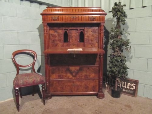 Antique Victorian Burr Walnut Secretaire Escritoire Bureau Chest of Drawers C1880 W6209/27.12