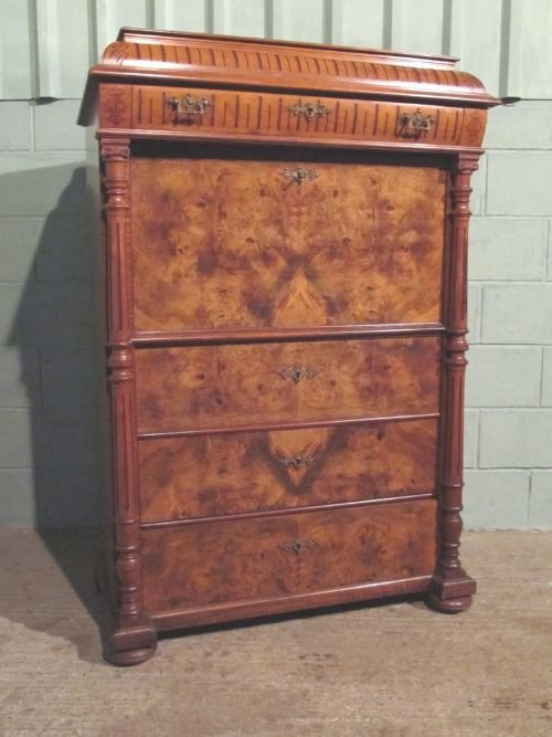 fig 1. ANTIQUE VICTORIAN BURR WALNUT SECRETAIRE ESCRITOIRE BUREAU CHEST OF DRAWERS C1880 W6209/27.12