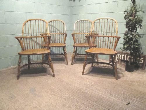 Antique Late Victorian Set Four Oak & Elm Windsor Stick Back Chairs C1890 W6425/16.5