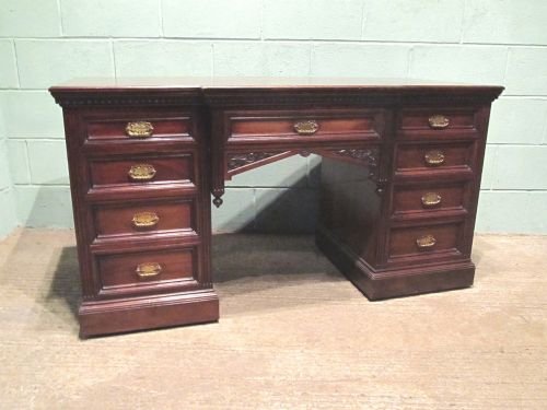 Antique Victorian Mahogany Breakfront Twin Pedastal Desk C1890 W6427/16.5