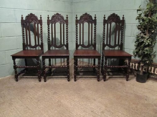 Antique Set Four Victorian Gothic Carved Oak Chairs C1880 W6450/1.6
