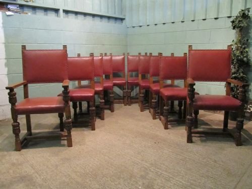 Antique Set of Ten Victorian Joined Carved Oak Jacobean Dining Chairs C1890 W6459/1.6
