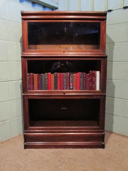 fig 1. ANTIQUE SOLID OAK GLOBE WERNICKE THREE SECTIONAL BOOKCASE W6452/6.6