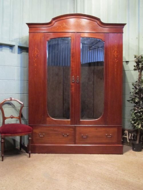 Antique Edwardian Mahogany Inlaid Double Wardrobe C1900 W6473/20.6