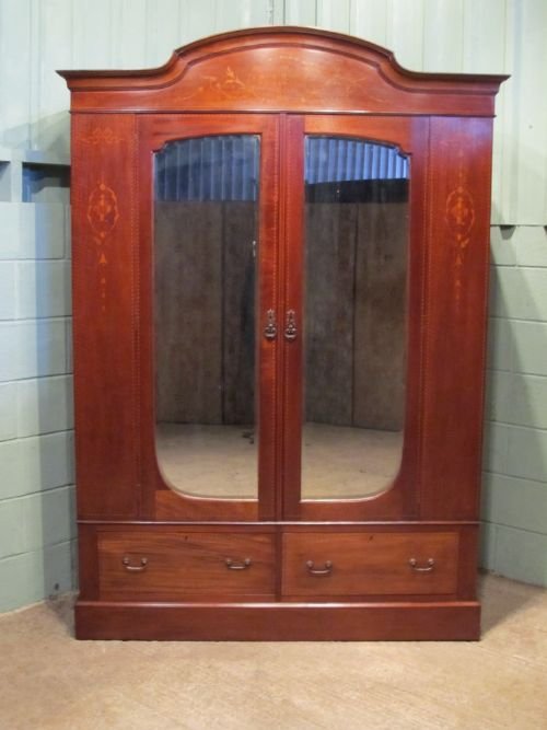 fig 1. ANTIQUE EDWARDIAN MAHOGANY INLAID DOUBLE WARDROBE C1900 W6473/20.6