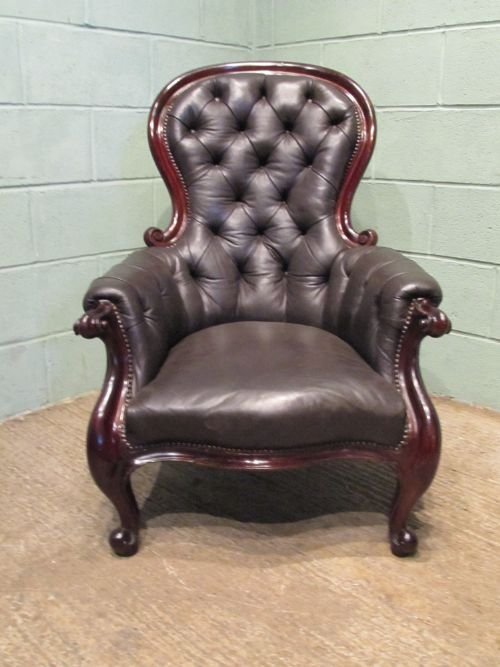 fig 1. ANTIQUE VICTORIAN MAHOGANY & LEATHER SPOON BACK SALON CHAIR C1880 W6477/26.6