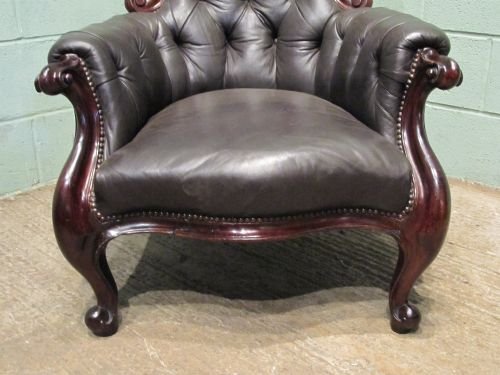 fig 2. ANTIQUE VICTORIAN MAHOGANY & LEATHER SPOON BACK SALON CHAIR C1880 W6477/26.6