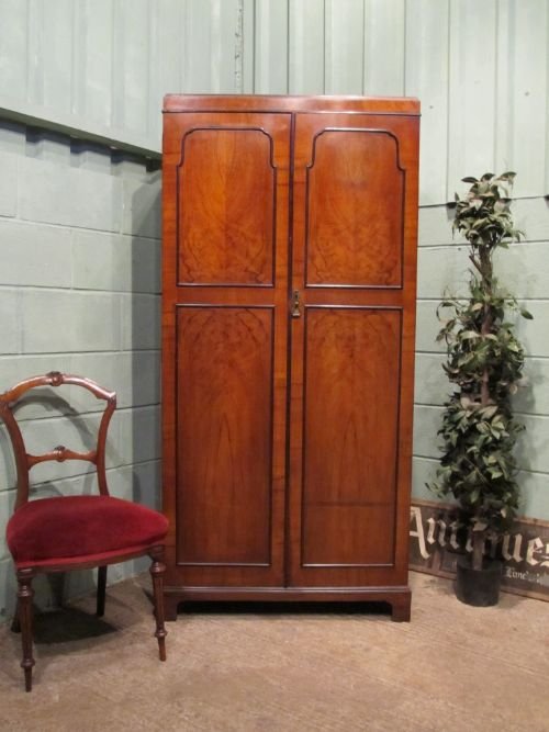Antique Small Edwardian Walnut & Mahogany Double Wardrobe C1900 W6449/27.6