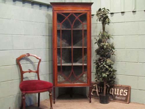 Antique Edwardian Inlaid Mahogany Floor Standing Glazed Corner Cabinet C1900 W6494/27.6