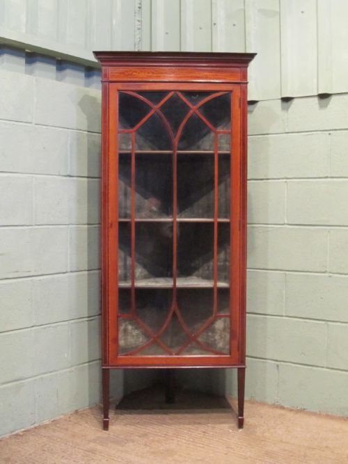 fig 1. ANTIQUE EDWARDIAN INLAID MAHOGANY FLOOR STANDING GLAZED CORNER CABINET C1900 W6494/27.6