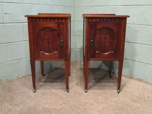 Antique Pair Superb Quality Edwardian Mahogany Inlaid Bedside Cabinets C1900
