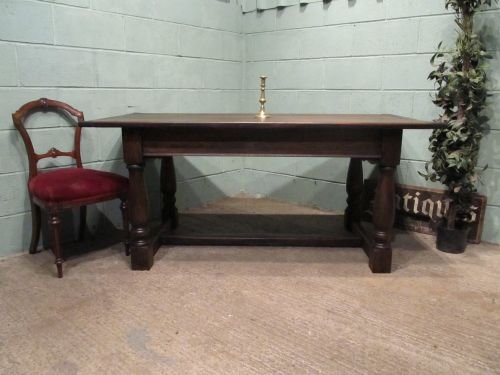 fig 1. ANTIQUE VICTORIAN SOLID OAK PLANK TOP REFECTORY DINING TABLE C1880 W6512/2.7