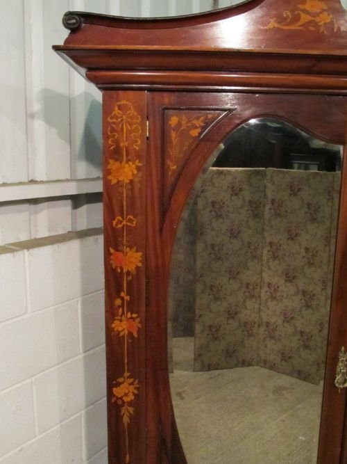 fig 1. ANTIQUE VICTORIAN ART NOUVEAU MAHOGANY INLAID DOUBLE WARDROBE ARMOIRE C1890
