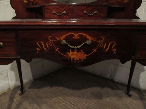 fig 1. ANTIQUE VICTORIAN ART NOUVEAU QUAILTY MAHOGANY INLAID DRESSING TABLE C1890 W6177B/6.12
