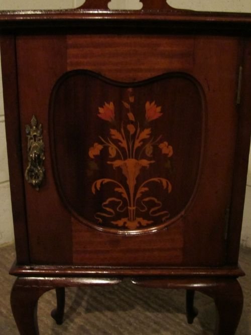 fig 1. ANTIQUE VICTORIAN ART NOUVEAU QUALITY MAHOGANY INLAID BEDSIDE CABINET POT CUPBOARD C1890 W6177C/6.12