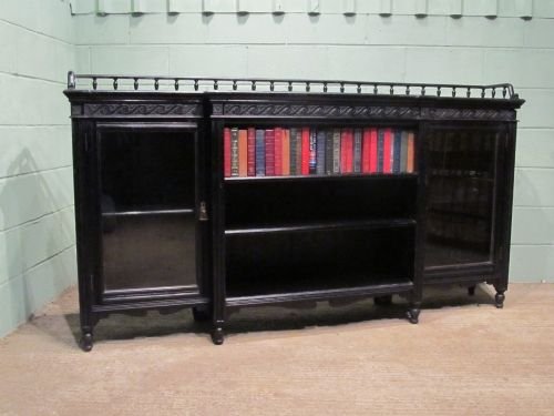 Antique Victorian Ebonised Breakfront Bookcase Display Cabinet C1890 Wmd12/27.7