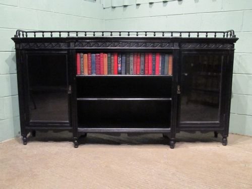 fig 1. ANTIQUE VICTORIAN EBONISED BREAKFRONT BOOKCASE DISPLAY CABINET C1890 WMD12/27.7