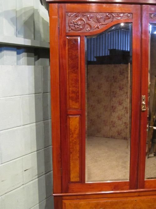 fig 2. ANTIQUE ART NOUVEAU MAHOGANY AND WALNUT DOUBLE WARDROBE ARMOIRE C1890 W6380/21.4