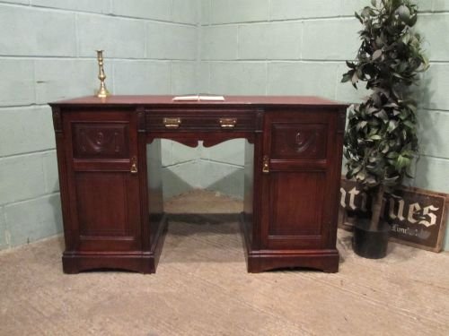 Antique Victorian Art Nouveau Mahogany Twin Pedastal Kneehole Desk C1890 W6531/1.8