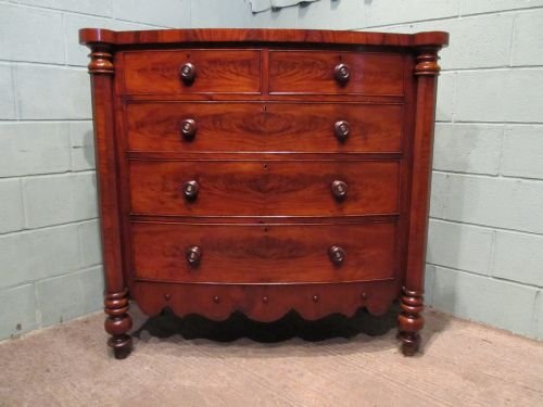 fig 1. ANTIQUE VICTORIAN MAHOGANY BOW FRONT CHEST OF DRAWERS C1860 W6537/8.8