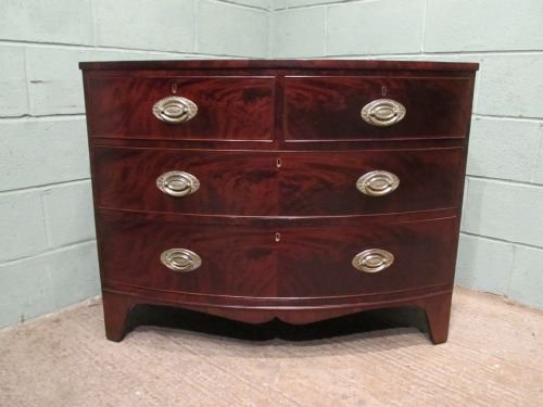 fig 1. ANTIQUE REGENCY MAHOGANY BOW FRONTED CHEST OF DRAWERS C1800 W6540/8.8