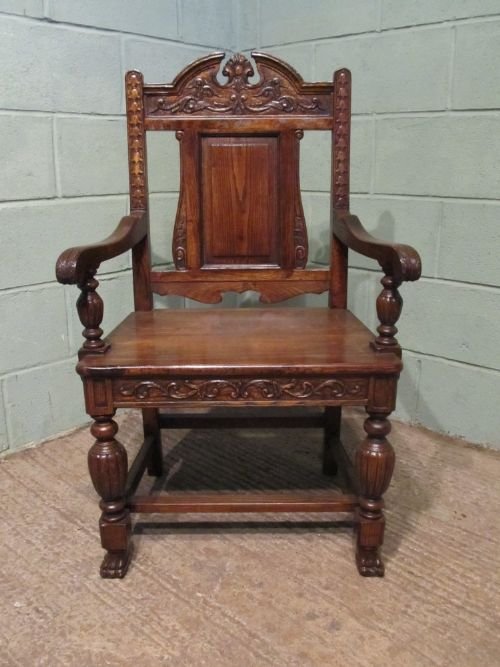 fig 1. ANTIQUE PAIR LATE VICTORIAN CARVED OAK THRONE CHAIRS C1890 W6545/15.8