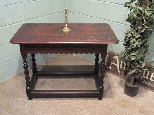 Antique Early Victorian Carved & Joined Oak Side Table C1840 W6549/15.8