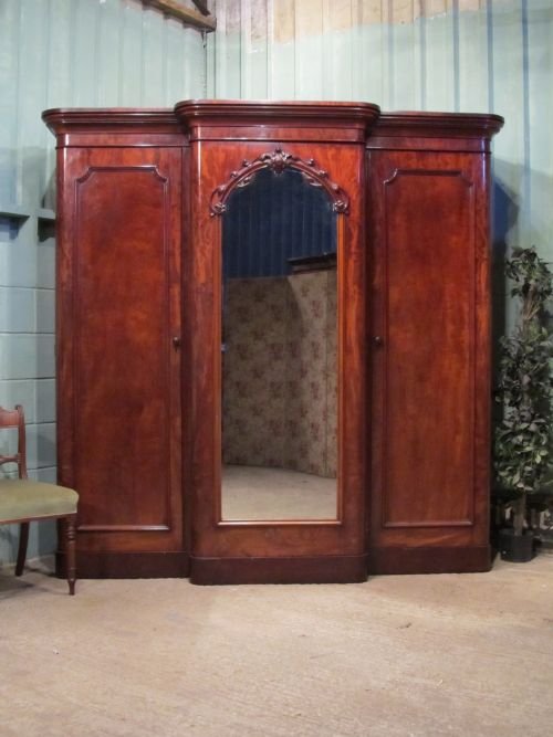 Antique Victorian Mahogany Triple Breakfront Wardrobe Armoire Compactum C1880 W6554/22.8