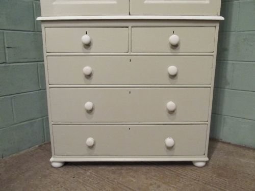 fig 1. ANTIQUE VICTORIAN TALL PAINTED PINE LINEN PRESS CUPBOARD ON CHEST C1880 W6562/30.8