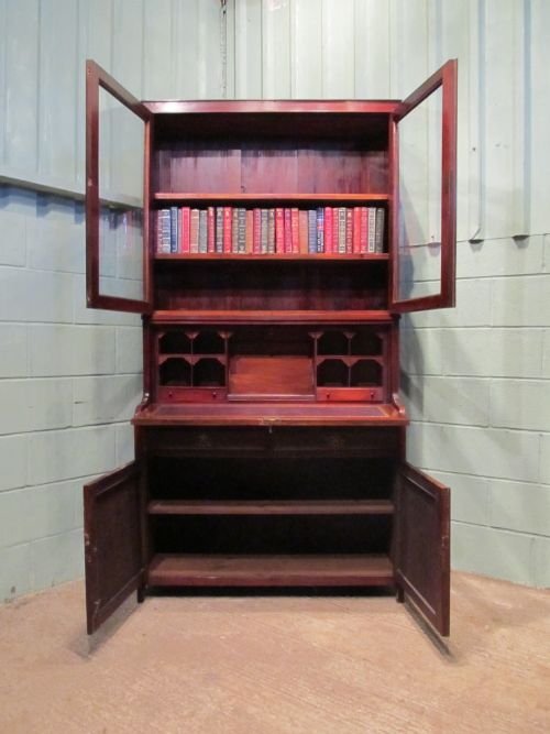 fig 2. ANTIQUE VICTORIAN ART NOUVEAU MAHOGANY BUREAU BOOKCASE SECRETAIRE C1890 WEMD6/30.8